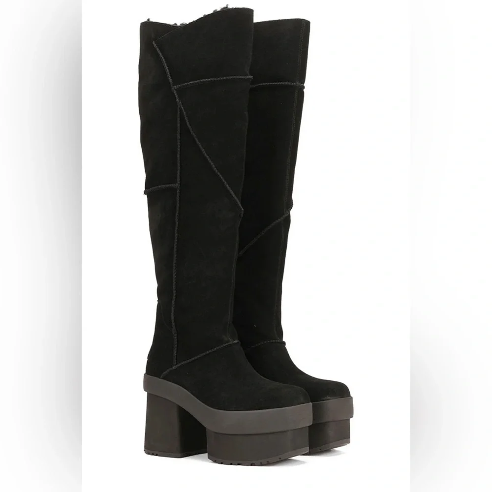 UGG New Heights Platform Xtra Over-the-Knee Black Boots